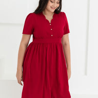 Jeanette Scalloped Neckline Dress In Carmine Red