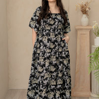 Flora Smocked Maxi Dress In Black Toile De Jouy