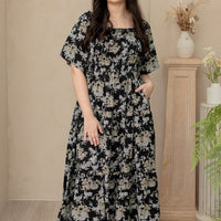 Flora Smocked Maxi Dress In Black Toile De Jouy