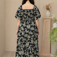 Flora Smocked Maxi Dress In Black Toile De Jouy