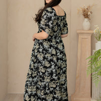Flora Smocked Maxi Dress In Black Toile De Jouy