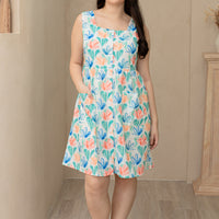 Valentina Square Neck Sleeveless Shift Dress In White Floral