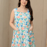 Valentina Square Neck Sleeveless Shift Dress In White Floral