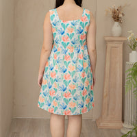 Valentina Square Neck Sleeveless Shift Dress In White Floral