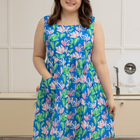 Valentina Square Neck Sleeveless Shift Dress In Blue Floral