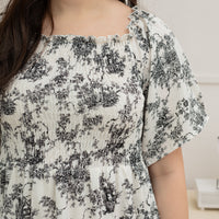 Flora Smocked Maxi Dress In White-Black Toile De Jouy