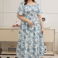 (RESTOCK) Flora Smocked Maxi Dress In Blue Toile De Jouy