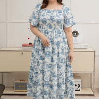 (RESTOCK) Flora Smocked Maxi Dress In Blue Toile De Jouy