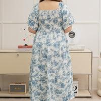 (RESTOCK) Flora Smocked Maxi Dress In Blue Toile De Jouy