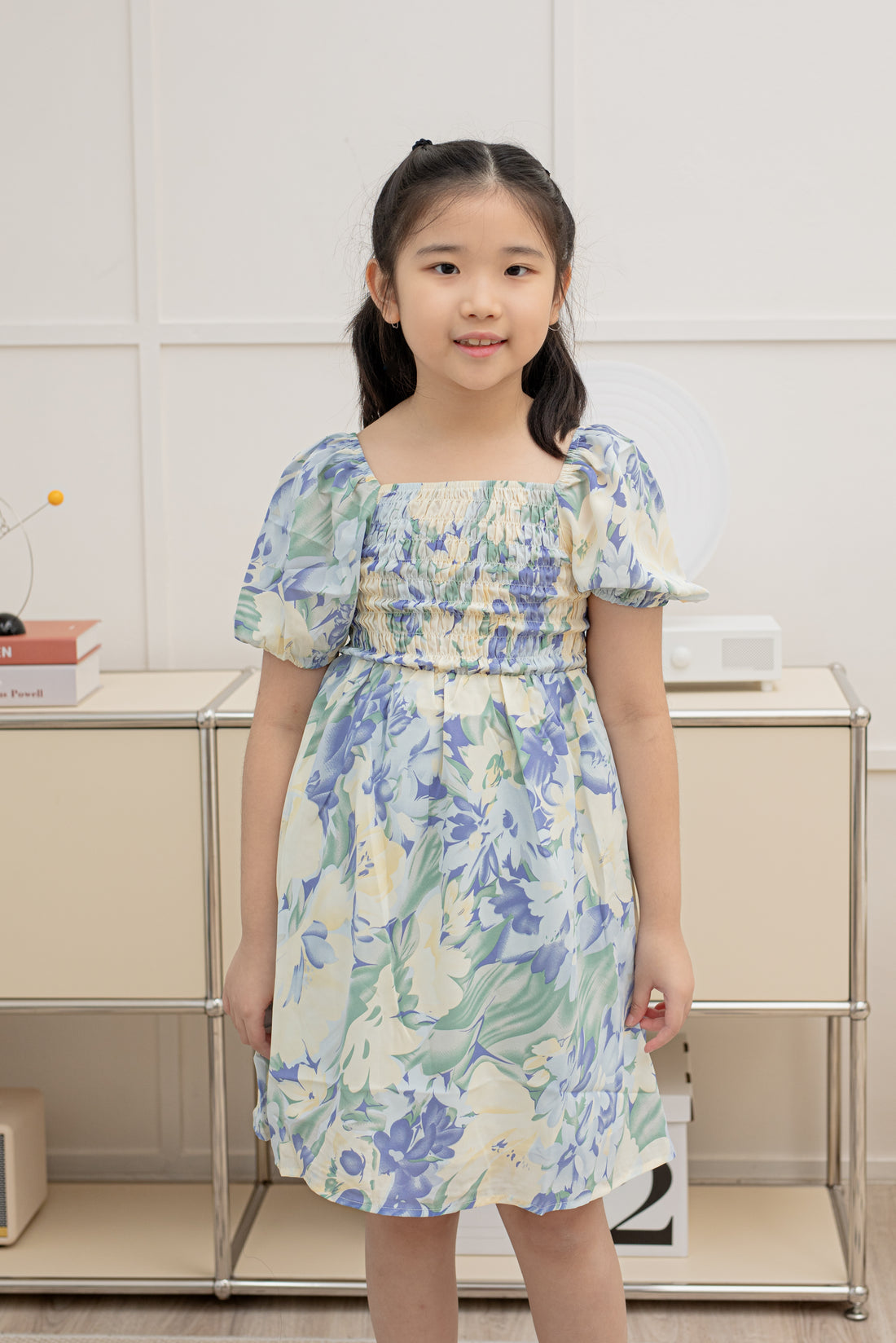 Capri Smocked Dress In Purple Floral