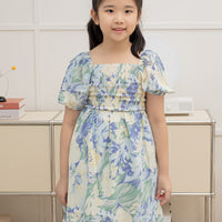 Capri Smocked Dress In Purple Floral