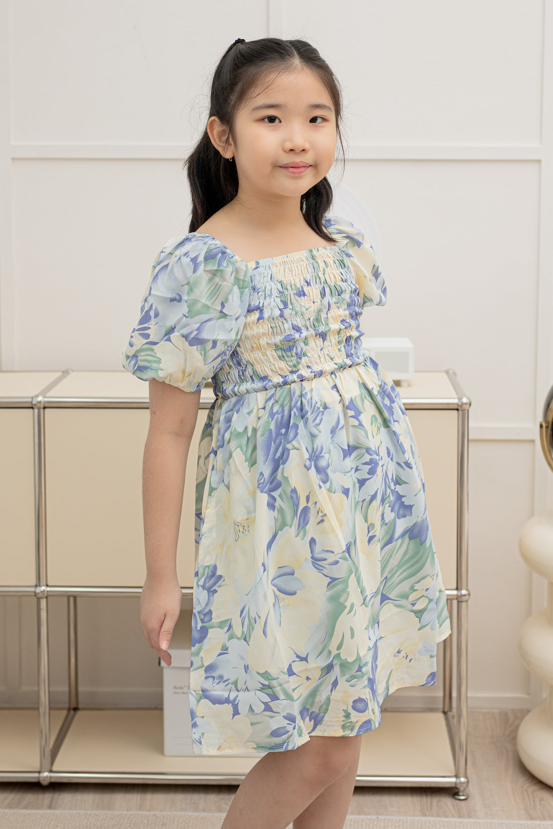 Capri Smocked Dress In Purple Floral