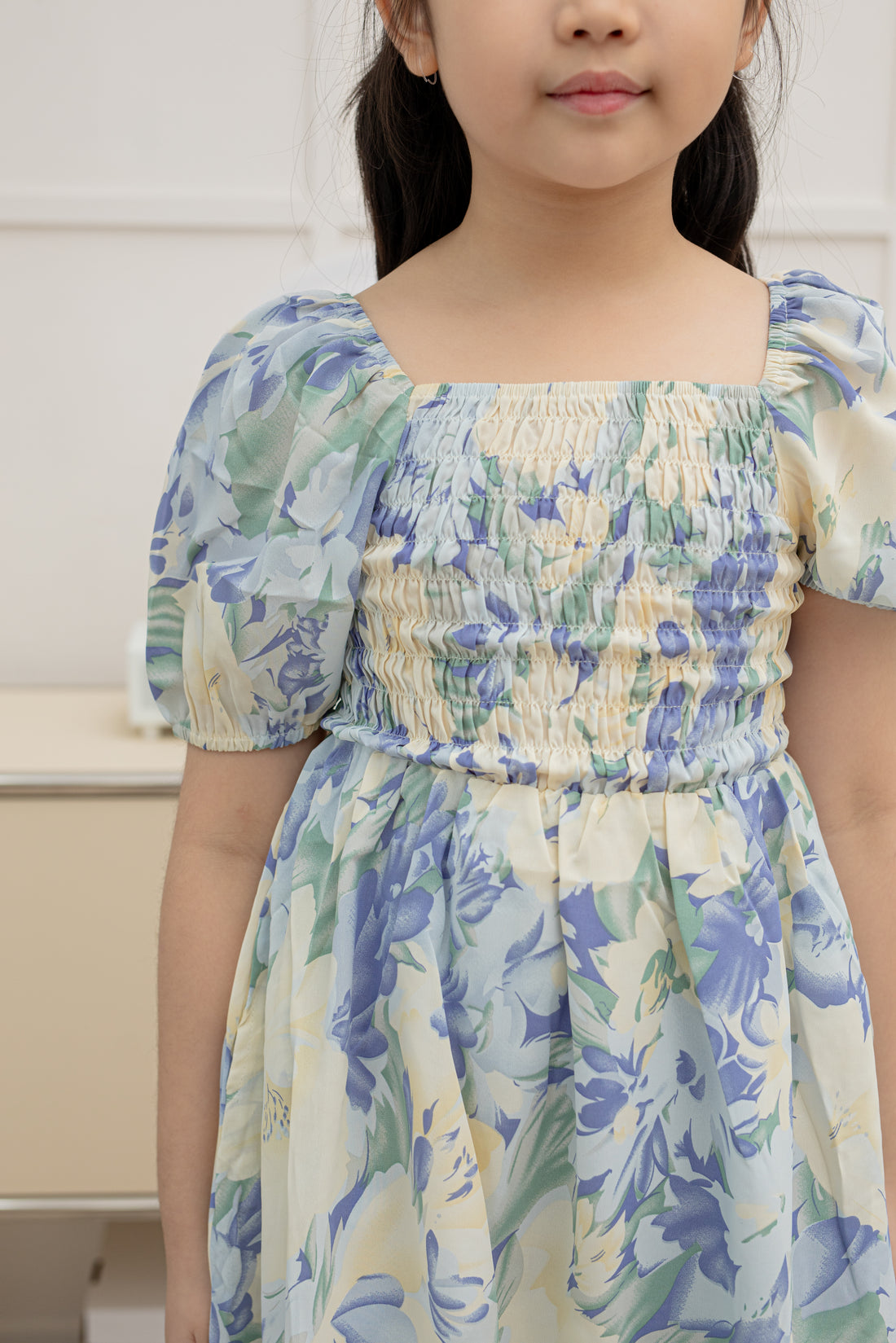 Capri Smocked Dress In Purple Floral