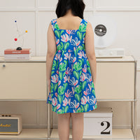 Vera Square Neck Sleeveless Shift Dress In Blue Floral