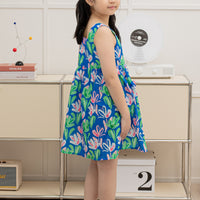 Vera Square Neck Sleeveless Shift Dress In Blue Floral