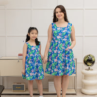 Valentina Square Neck Sleeveless Shift Dress In Blue Floral