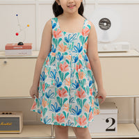 Vera Square Neck Sleeveless Shift Dress In White Floral