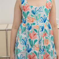 Vera Square Neck Sleeveless Shift Dress In White Floral