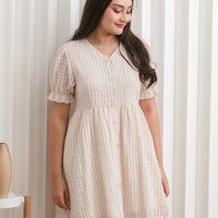 Amelia Puff Sleeves Textured Dress In Sand