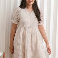 Amelia Puff Sleeves Textured Dress In Sand