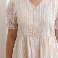 Amelia Puff Sleeves Textured Dress In Sand