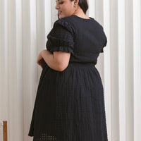 Amelia Puff Sleeves Textured Dress In Black