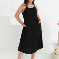 Alexandra Spaghetti Strap Midi Dress In Black