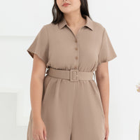 Shauna Belted Romper In Sand