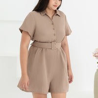 Shauna Belted Romper In Sand