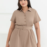 Shauna Belted Romper In Sand