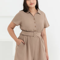 Shauna Belted Romper In Sand
