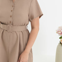 Shauna Belted Romper In Sand