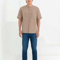 George Mandarin Collar Shirt In Sand