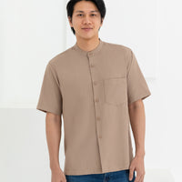 George Mandarin Collar Shirt In Sand