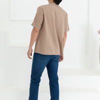 George Mandarin Collar Shirt In Sand