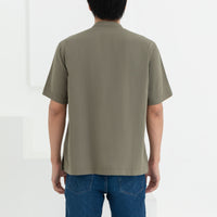 George Mandarin Collar Shirt In Olive Green