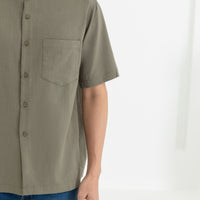 George Mandarin Collar Shirt In Olive Green