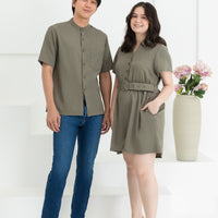 Shauna Belted Romper In Olive Green