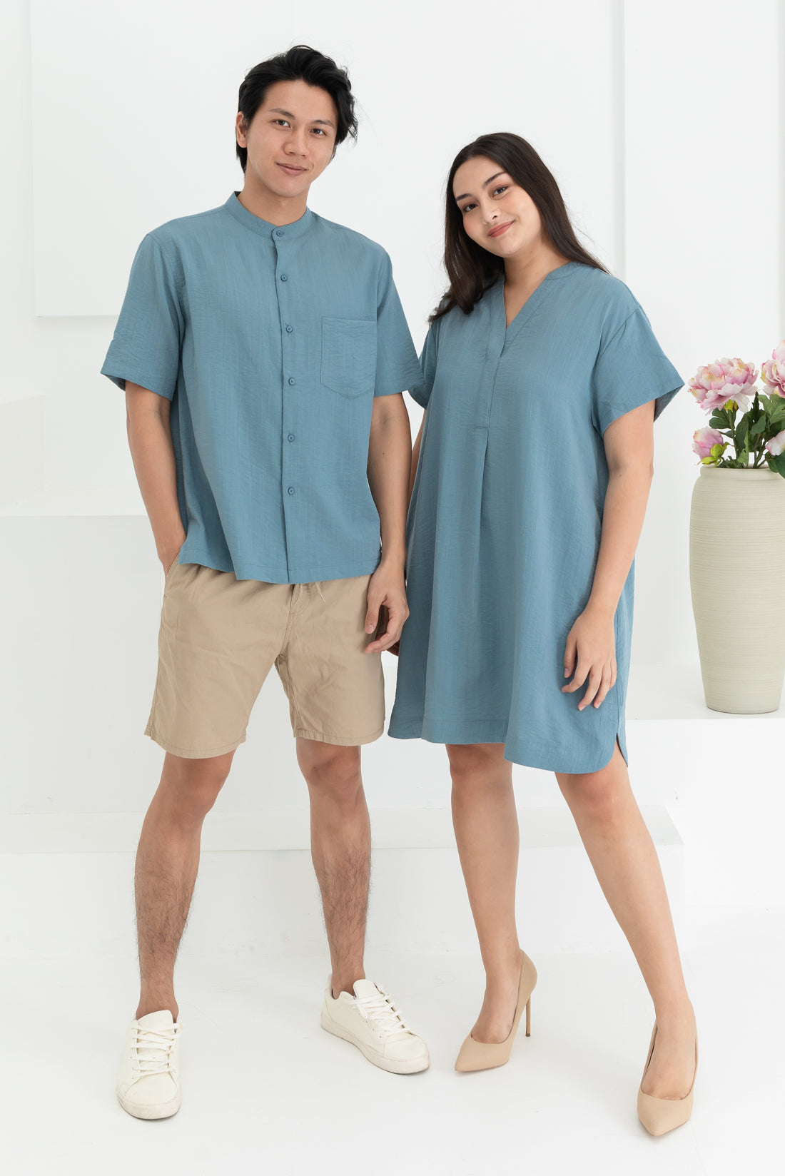 George Mandarin Collar Shirt In Sky Blue