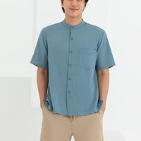 George Mandarin Collar Shirt In Sky Blue
