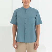 George Mandarin Collar Shirt In Sky Blue