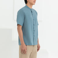 George Mandarin Collar Shirt In Sky Blue