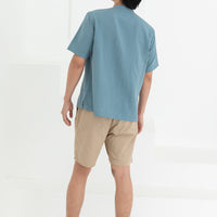 George Mandarin Collar Shirt In Sky Blue
