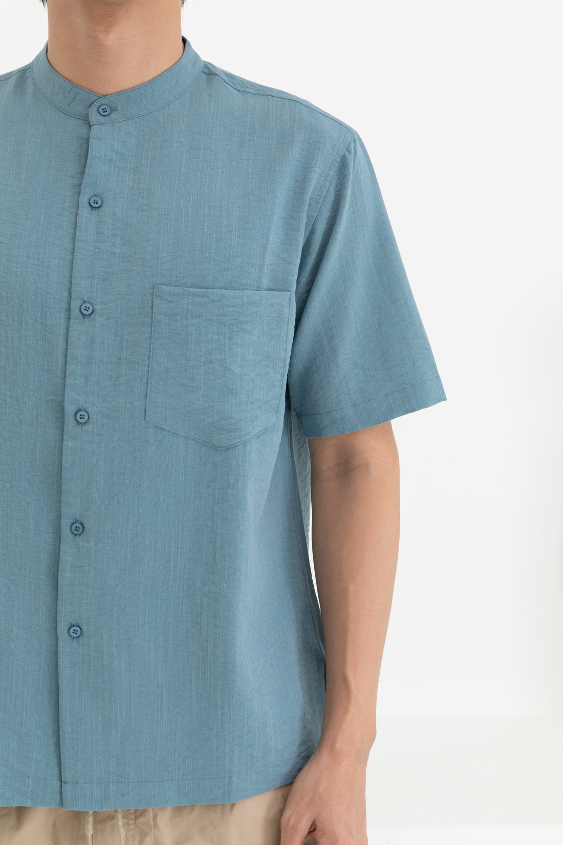 George Mandarin Collar Shirt In Sky Blue