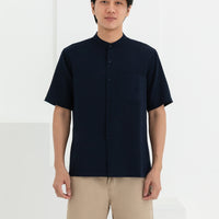 George Mandarin Collar Shirt In Navy