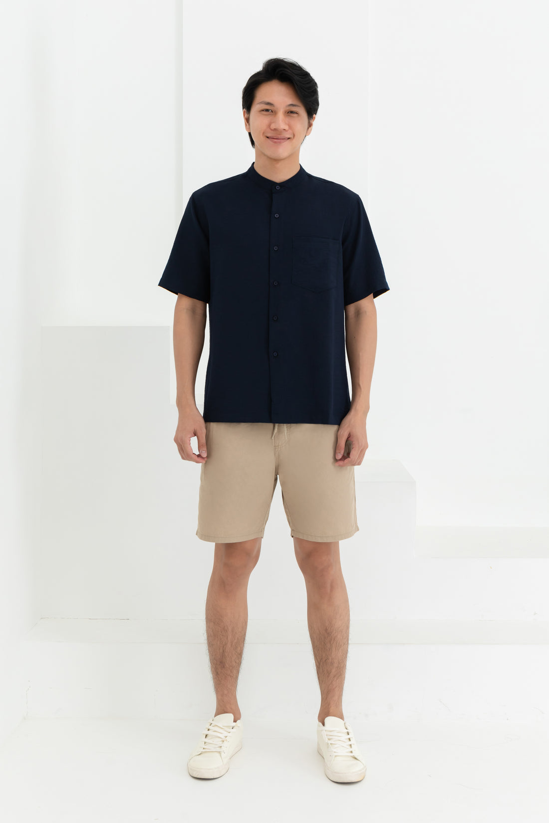 George Mandarin Collar Shirt In Navy