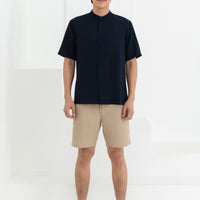 George Mandarin Collar Shirt In Navy