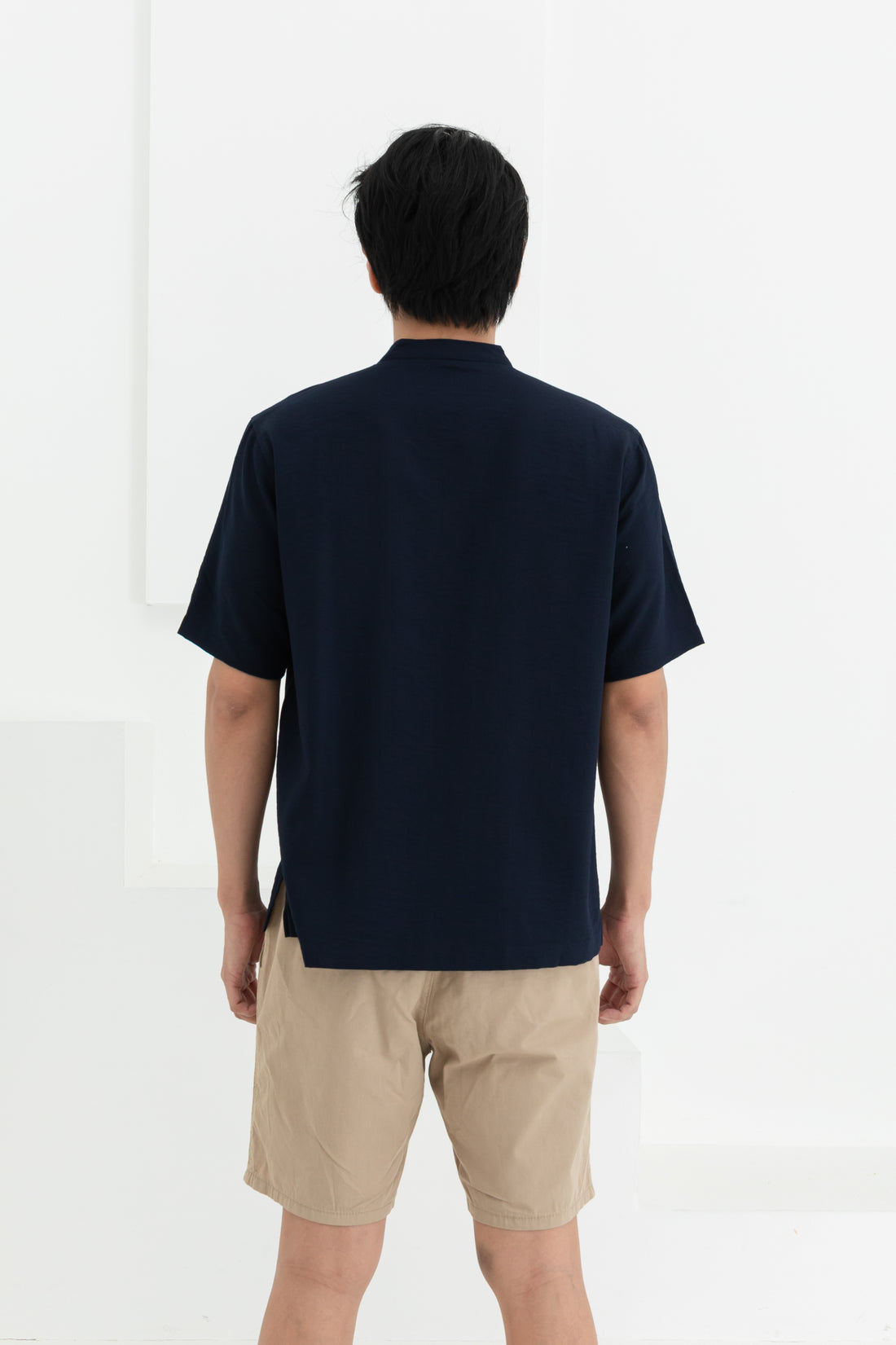 George Mandarin Collar Shirt In Navy