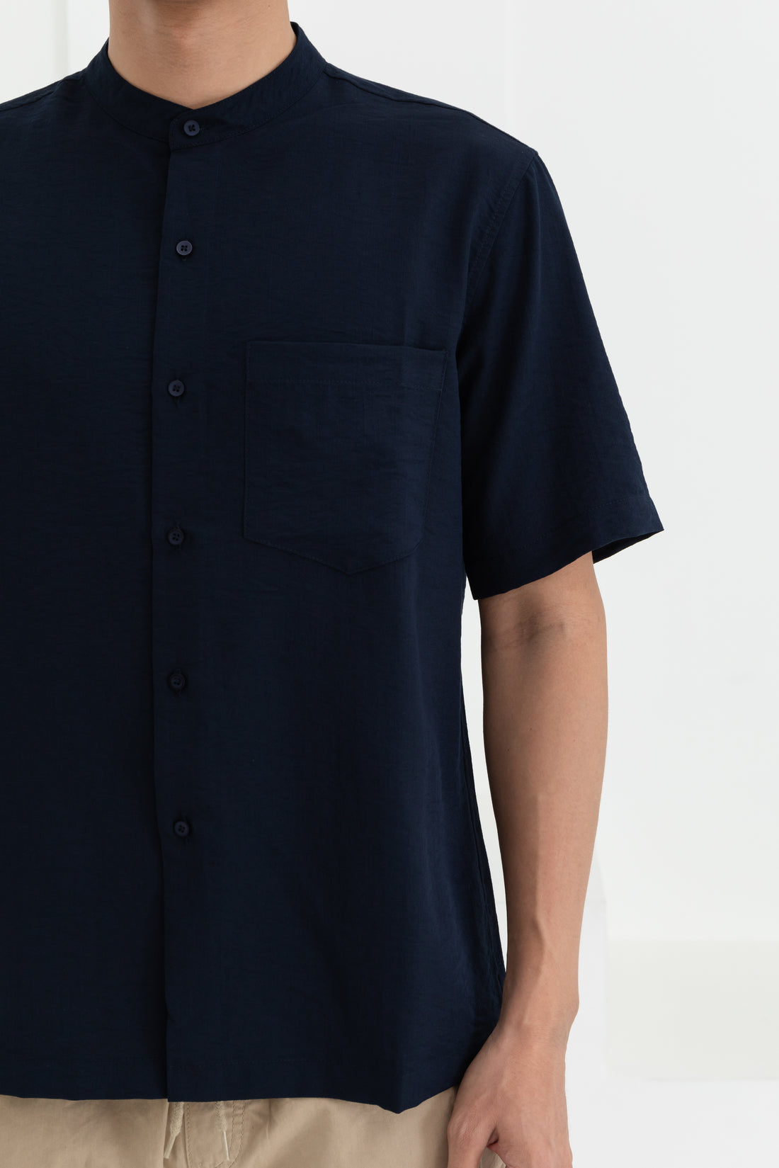 George Mandarin Collar Shirt In Navy