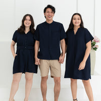 Shauna Belted Romper In Navy